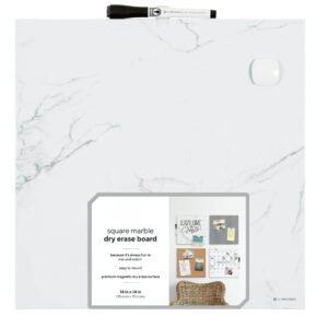 Square Magnetic Dry Erase Whiteboard, 14 x 14 in., Gray and White Marble